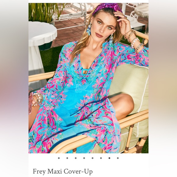 NWT Lilly Pulitzer Frey Long sleeved maxi multi seaweed Samba engineer dress S/M - Picture 2 of 14